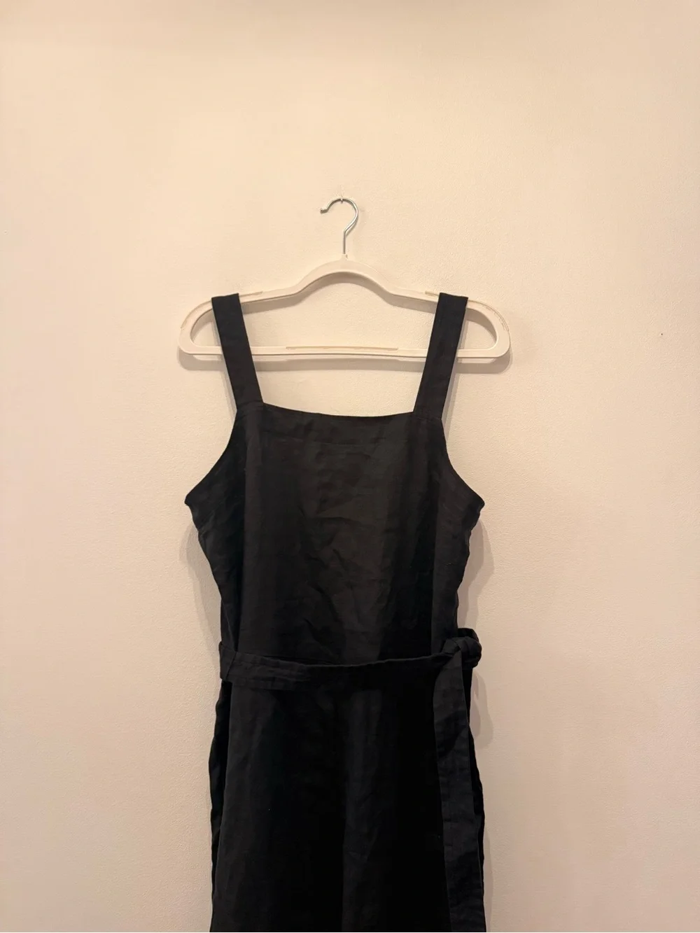 Everlane Black Linen-Strap Jumpsuit with Waist Tie